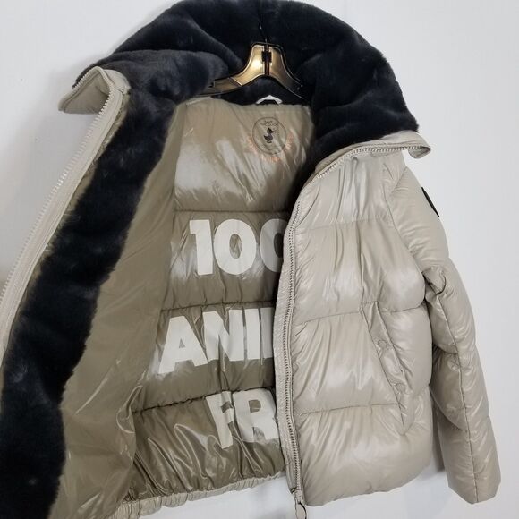 Save the Duck Women Moma Puffer Jacket Sz XL Beige Insulated Zip Up Warm - Picture 10 of 12